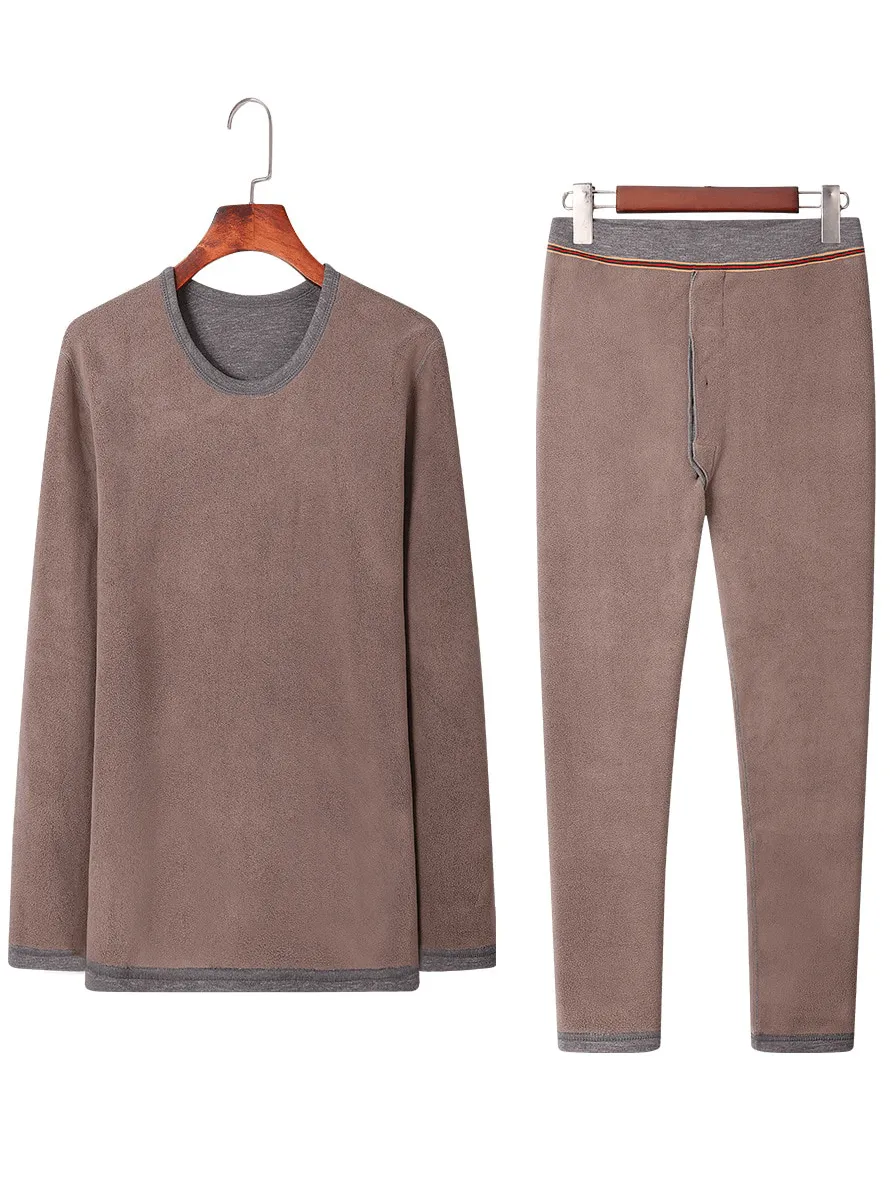 Fleece Men's Thermal Underwear / Padded Thickened Round Neck Two-Piece Set - SF1368