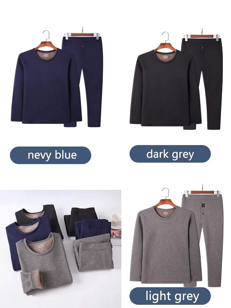 Fleece Men's Thermal Underwear / Padded Thickened Round Neck Two-Piece Set - SF1368