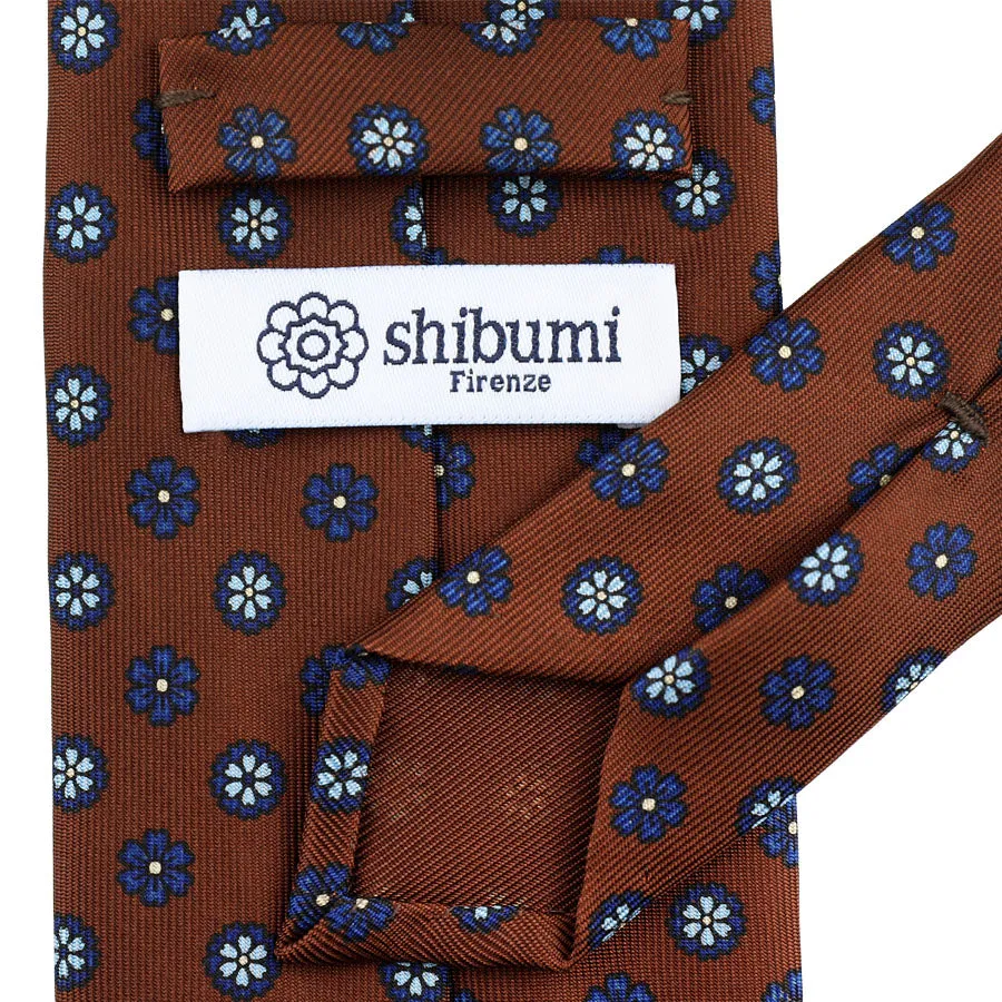 Floral Printed Silk Tie - Beech - Hand-Rolled