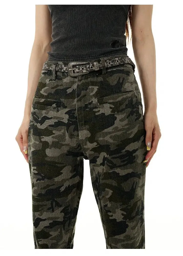 Front Pocket Flared Camo Pants