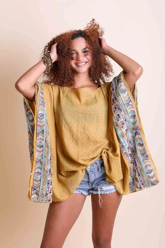 Geometric Embroidered Sleeve Kimono available in multiple colors