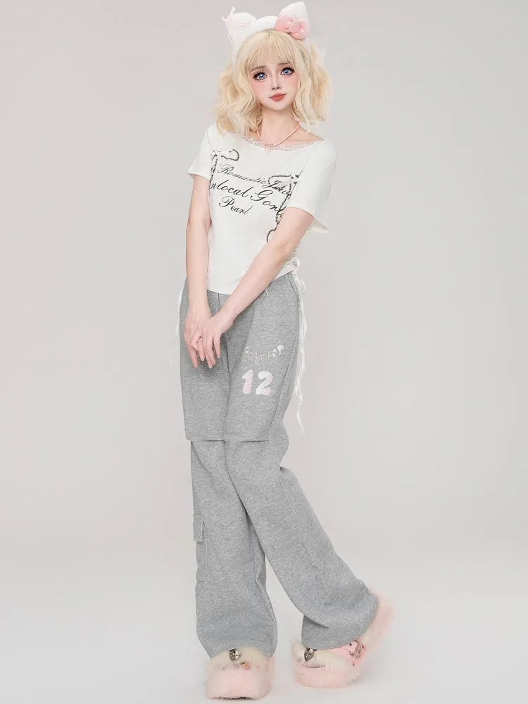 Grey Flared Pants with Cargo Pocket