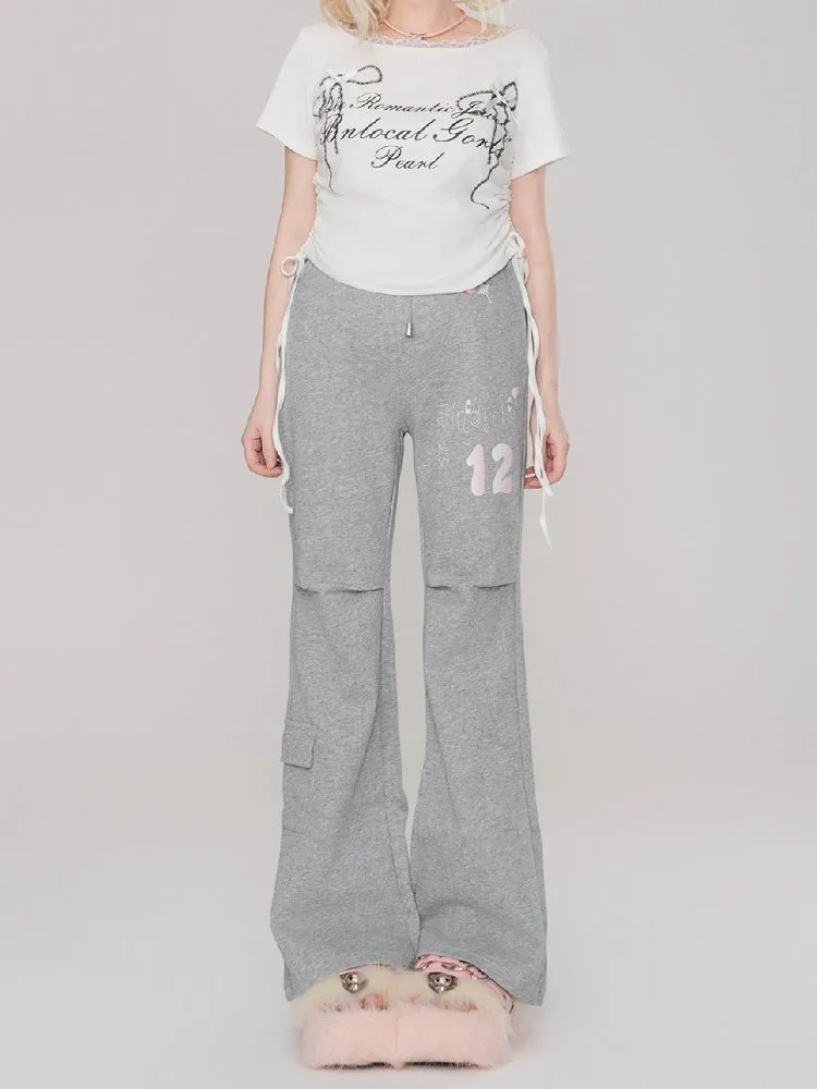 Grey Flared Pants with Cargo Pocket