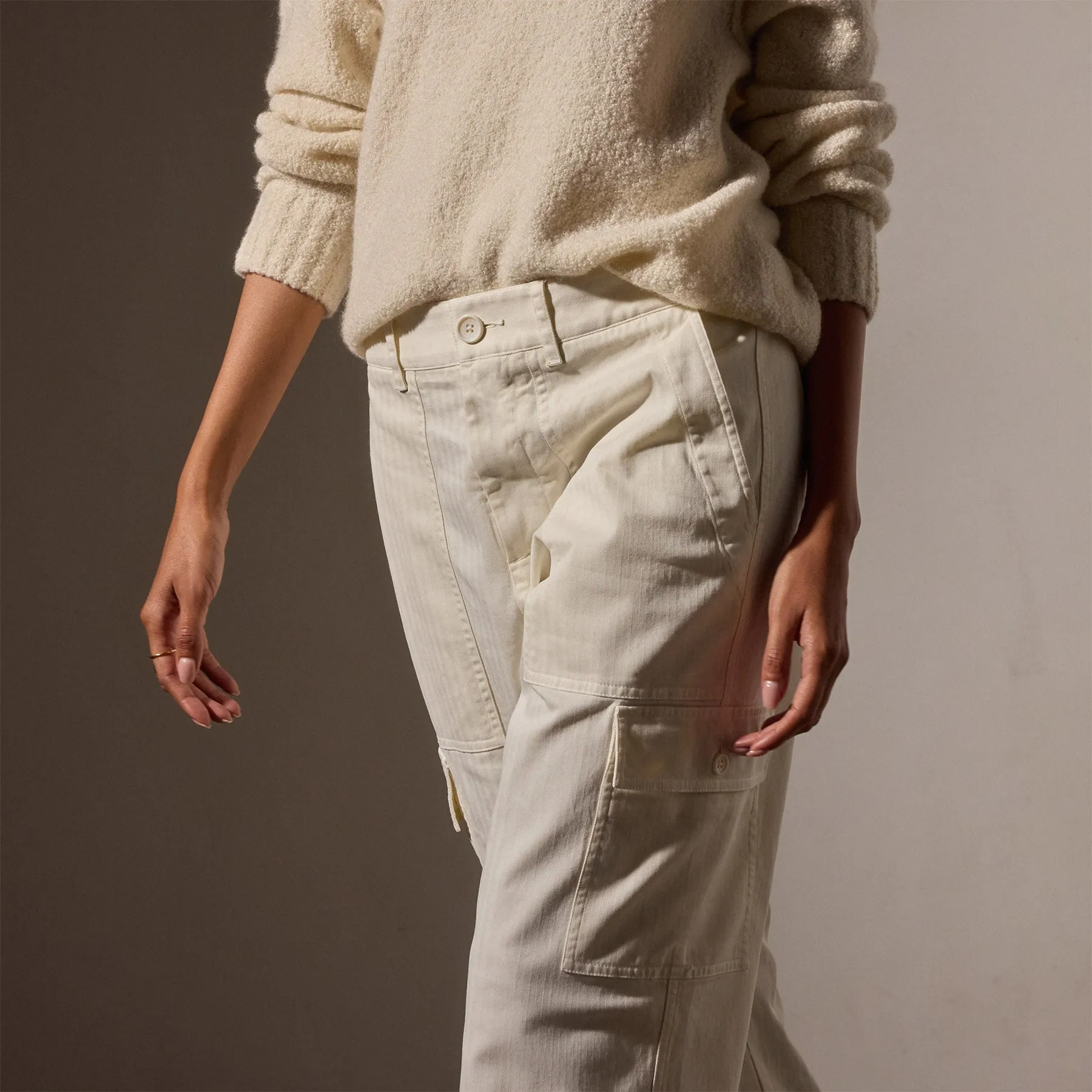 Herringbone Utility Pant - Ivory Pigment