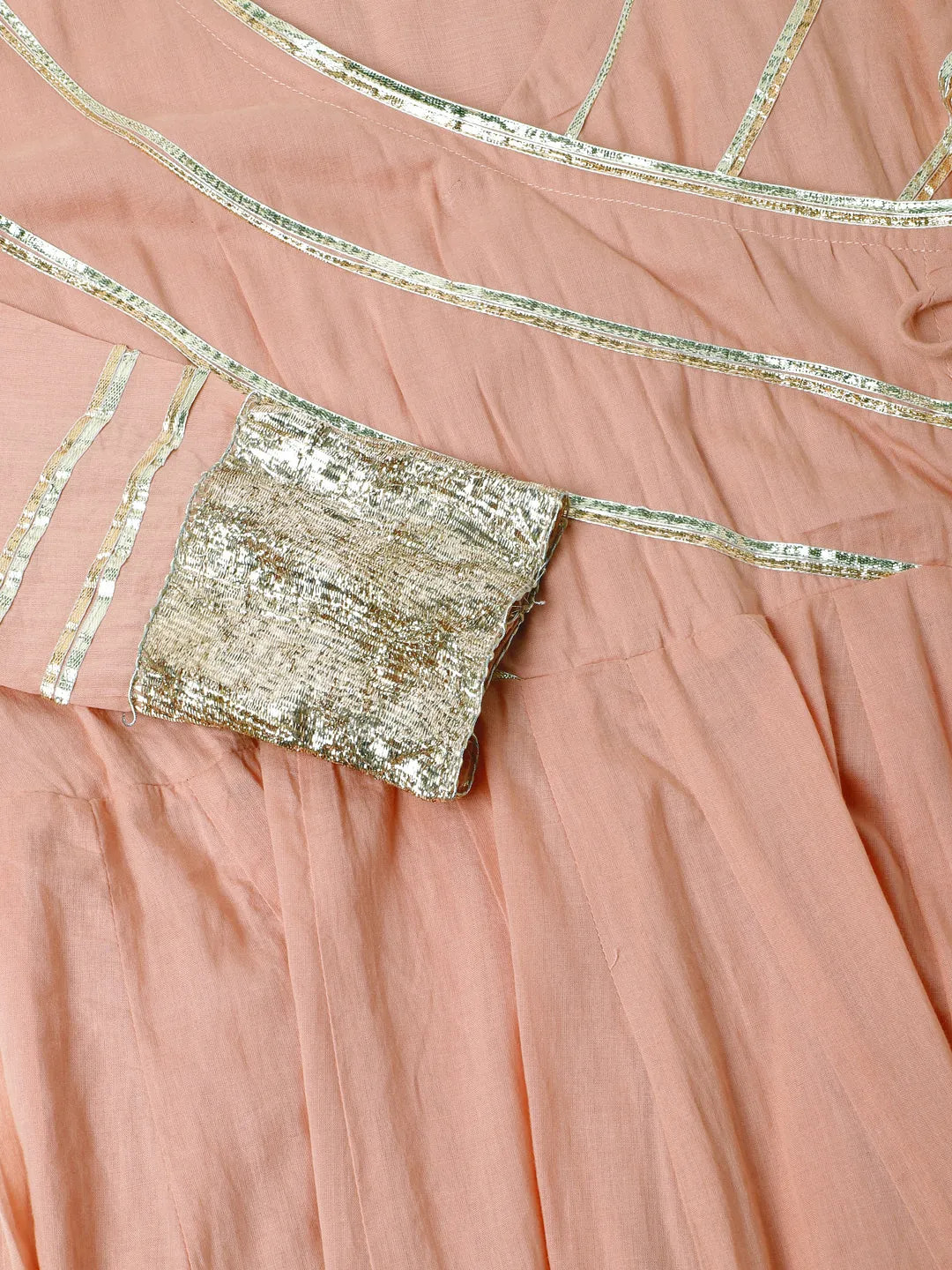 Jashvi Peach Solid Cotton Gota Work Kurta set with Dupatta
