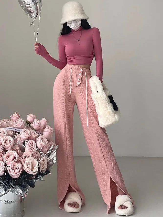 Jazlene Solid Color Straight Leg High Waist Long Pants