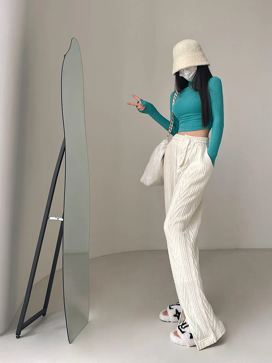 Jazlene Solid Color Straight Leg High Waist Long Pants