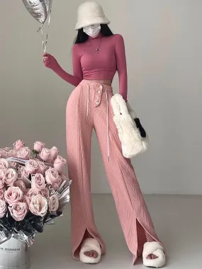 Jazlene Solid Color Straight Leg High Waist Long Pants