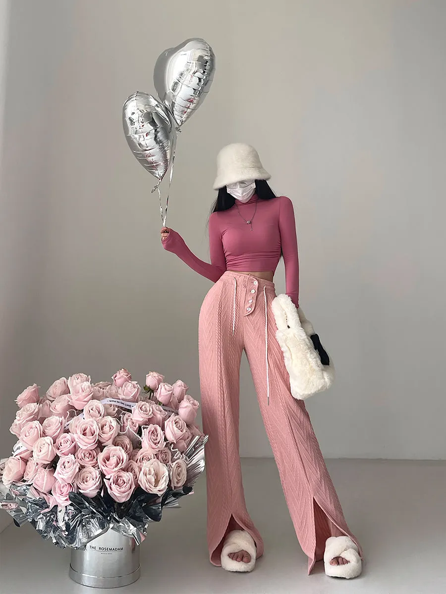 Jazlene Solid Color Straight Leg High Waist Long Pants