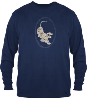 Jerry Garcia Tiger Guitar Long sleeve, Silver Ink on Navy