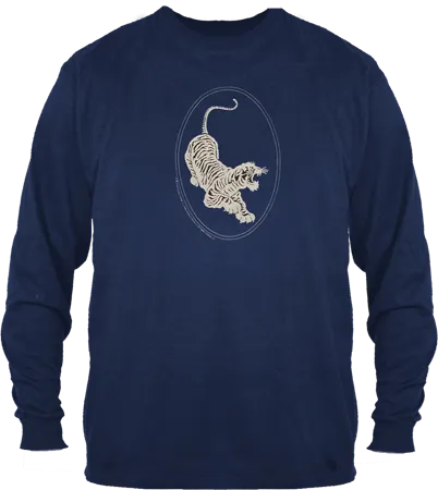 Jerry Garcia Tiger Guitar Long sleeve, Silver Ink on Navy