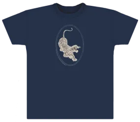 Jerry Garcia/Grateful Dead Tiger-Guitar T-shirt. Silver Ink on Navy