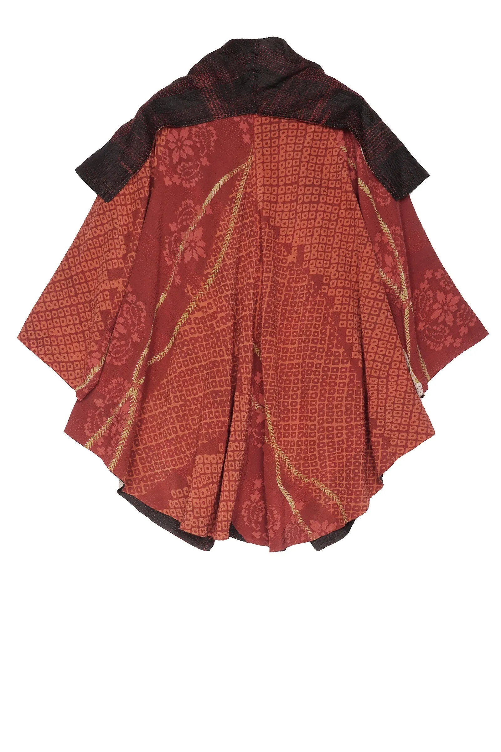 KIMONO PRINT KANTHA CIRCULAR LONG JKT - kp2009-red -