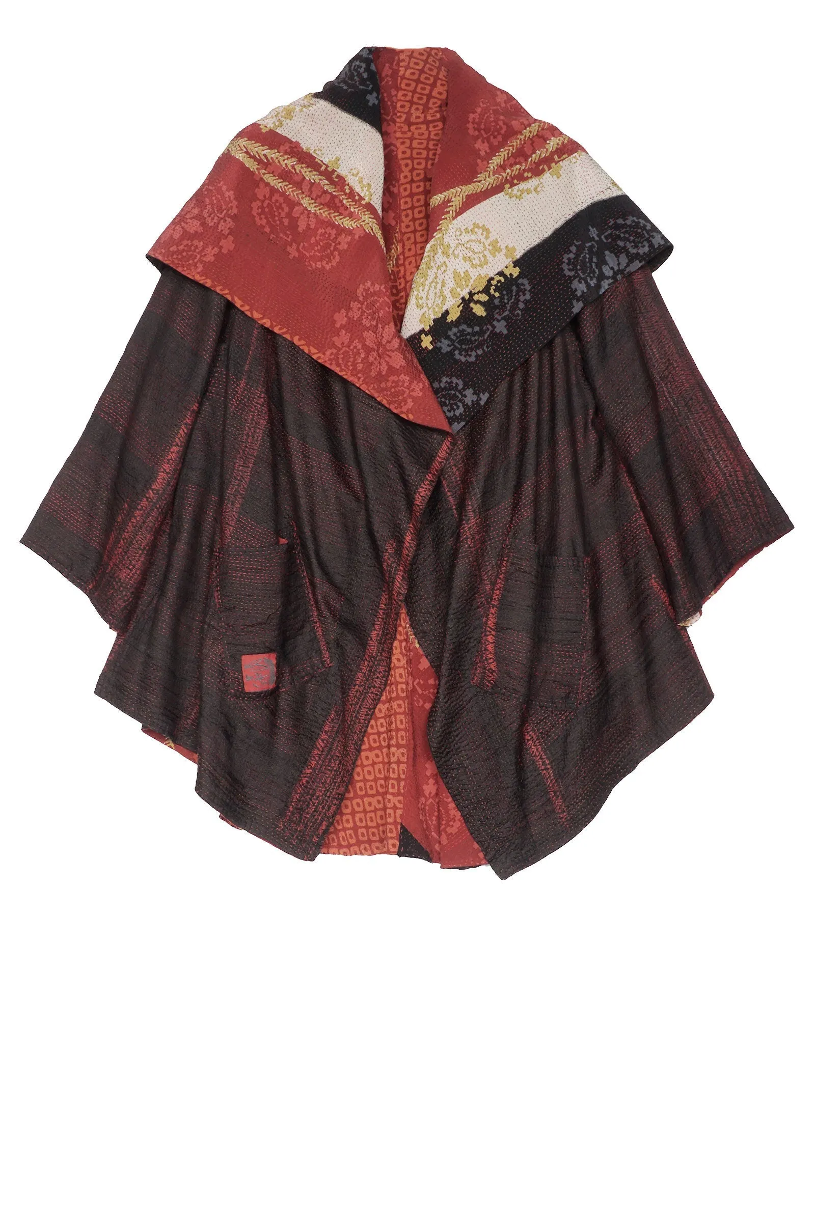 KIMONO PRINT KANTHA CIRCULAR LONG JKT - kp2009-red -