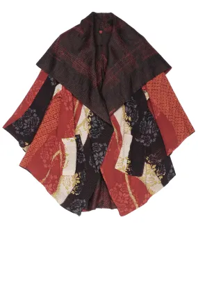 KIMONO PRINT KANTHA CIRCULAR LONG JKT - kp2009-red -