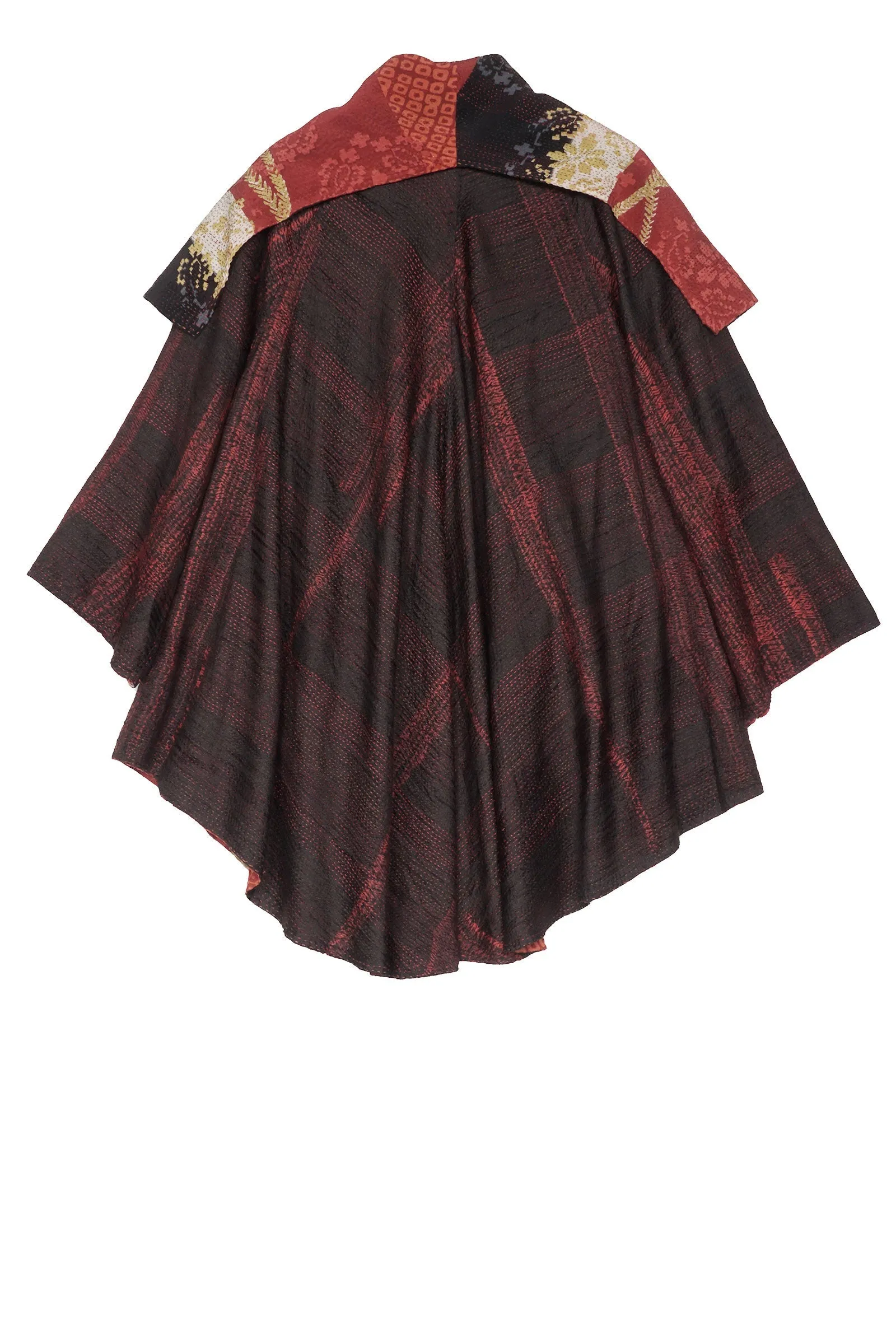 KIMONO PRINT KANTHA CIRCULAR LONG JKT - kp2009-red -