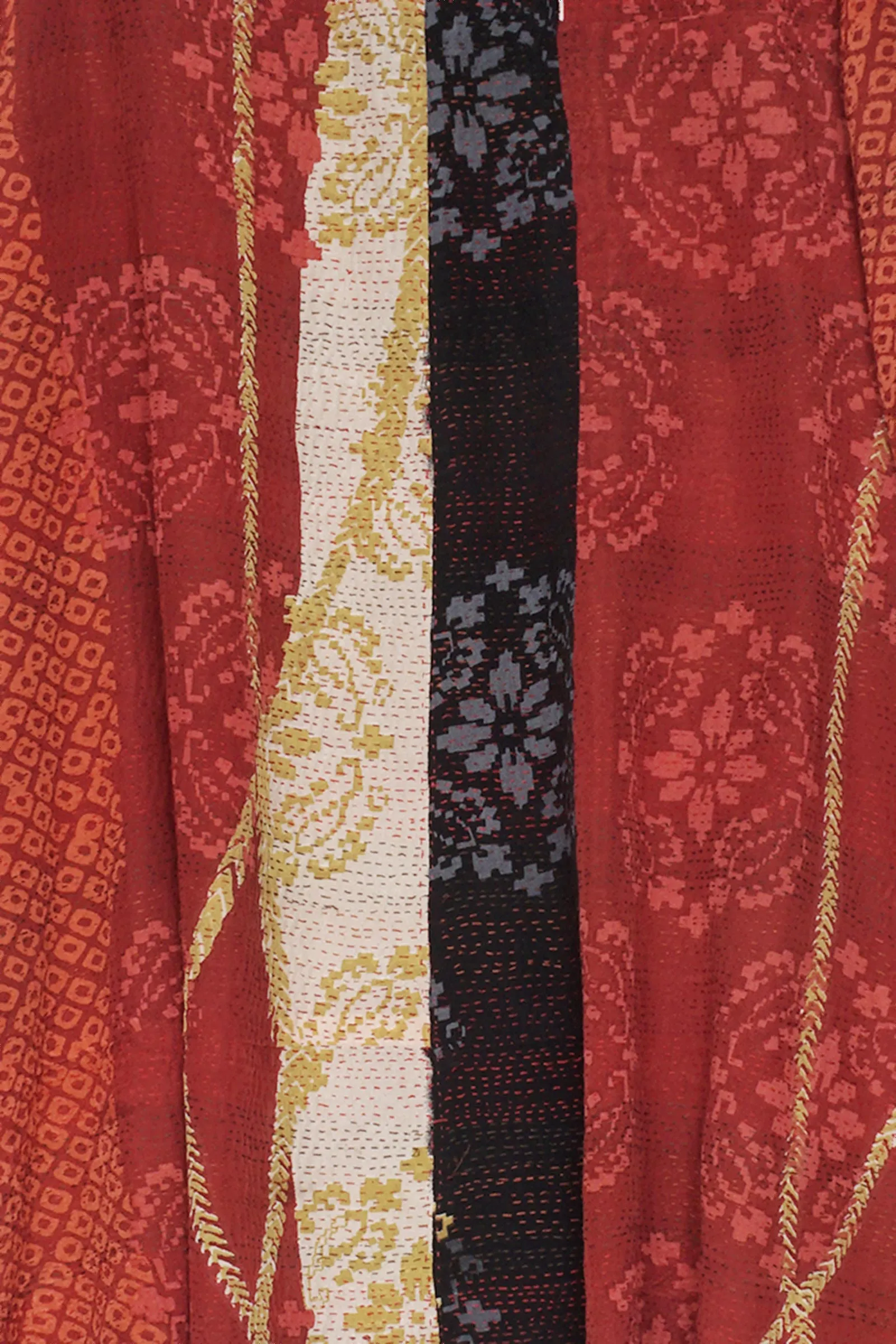 KIMONO PRINT KANTHA CIRCULAR LONG JKT - kp2009-red -