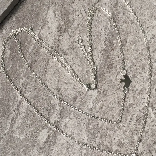 LAYERED SILVER PLATED DELICATE BIRD CHAIN NECKLACE