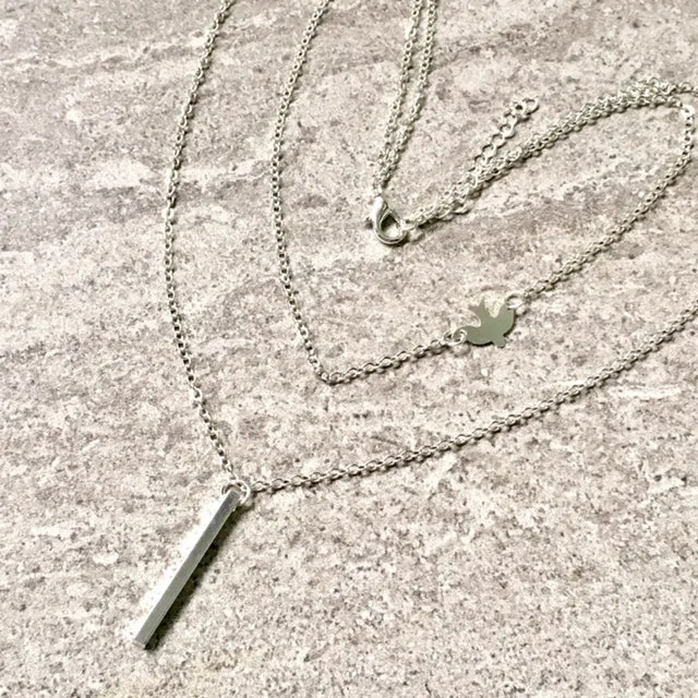 LAYERED SILVER PLATED DELICATE BIRD CHAIN NECKLACE