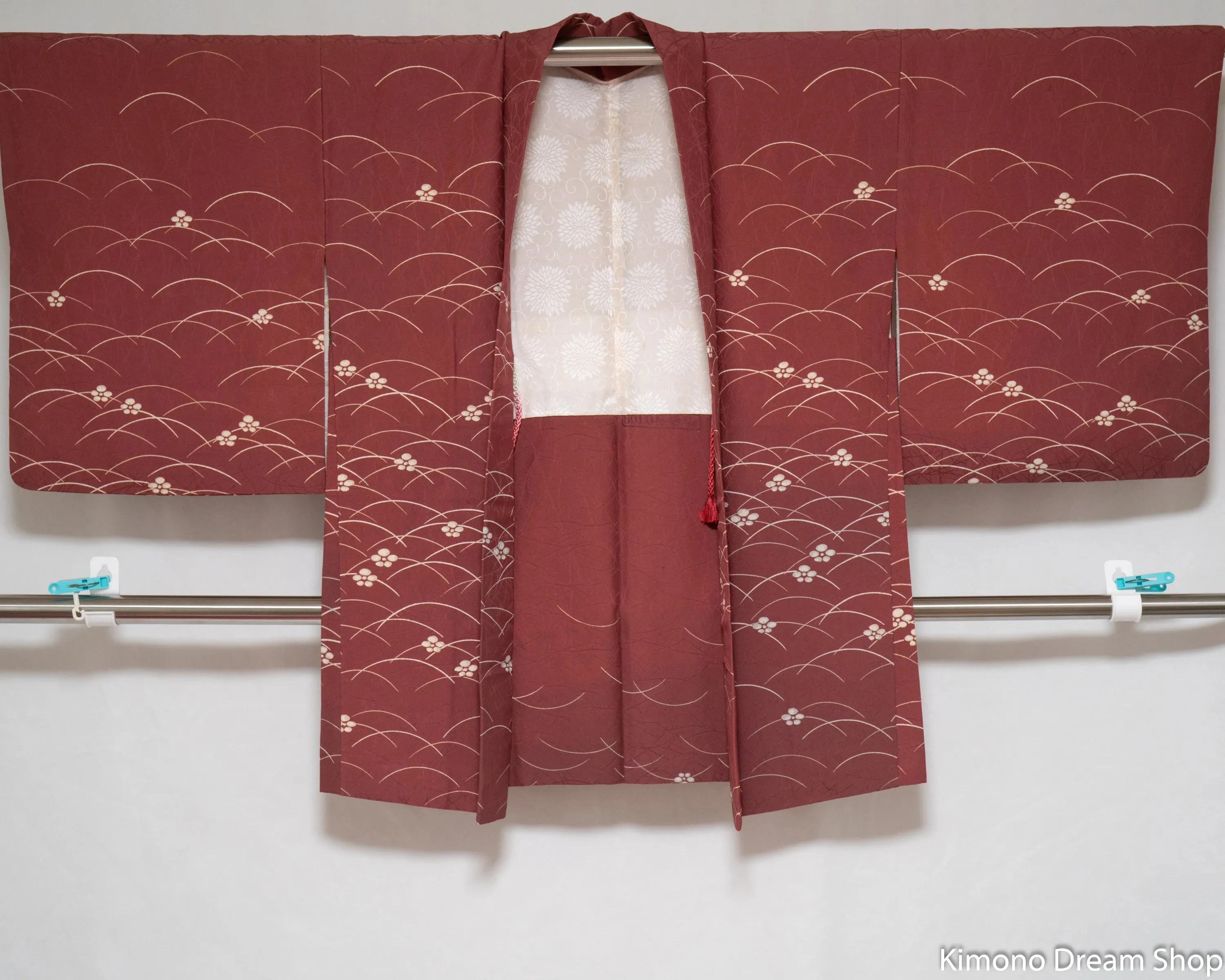 Light Purple Polyester Haori - Vintage Traditional Kimono Jacket - Flowers and Grass - Abstract Style