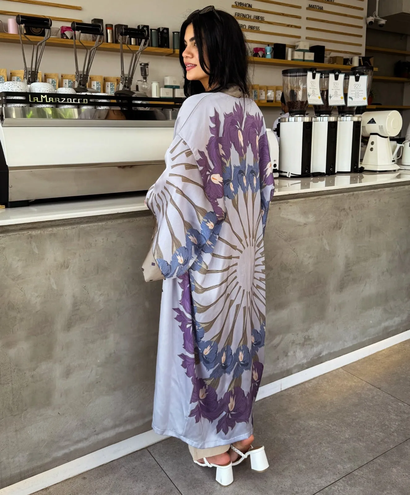 Lilly Garden Satin Kimono Purple X Light Blue