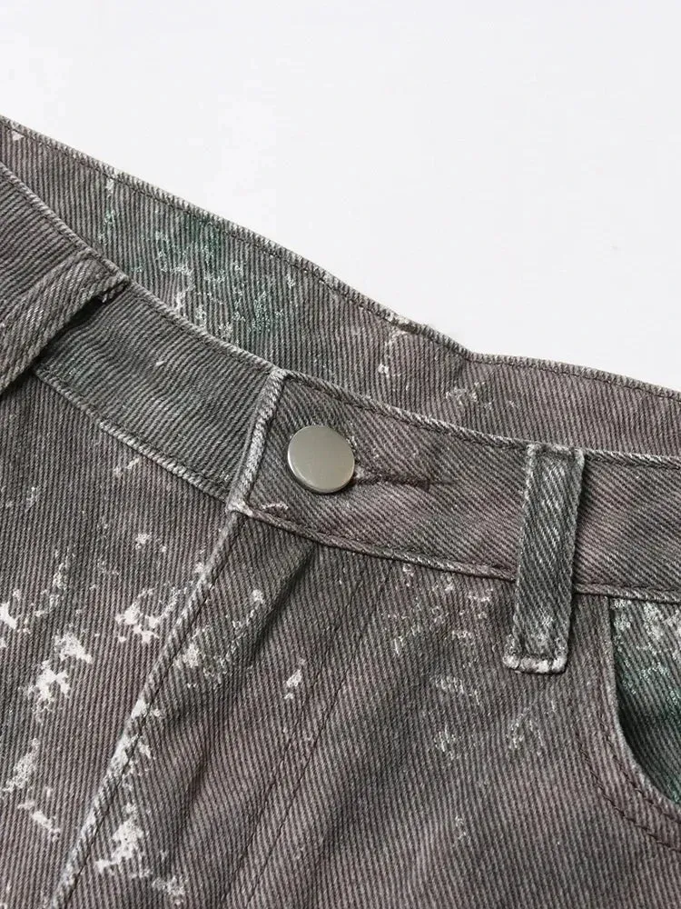 LVSANW Camouflage Patchwork Pockets Denim Cargo Pants for Women High Waist Minimalist Loose Wide Leg Jeans Female Fashion Style
