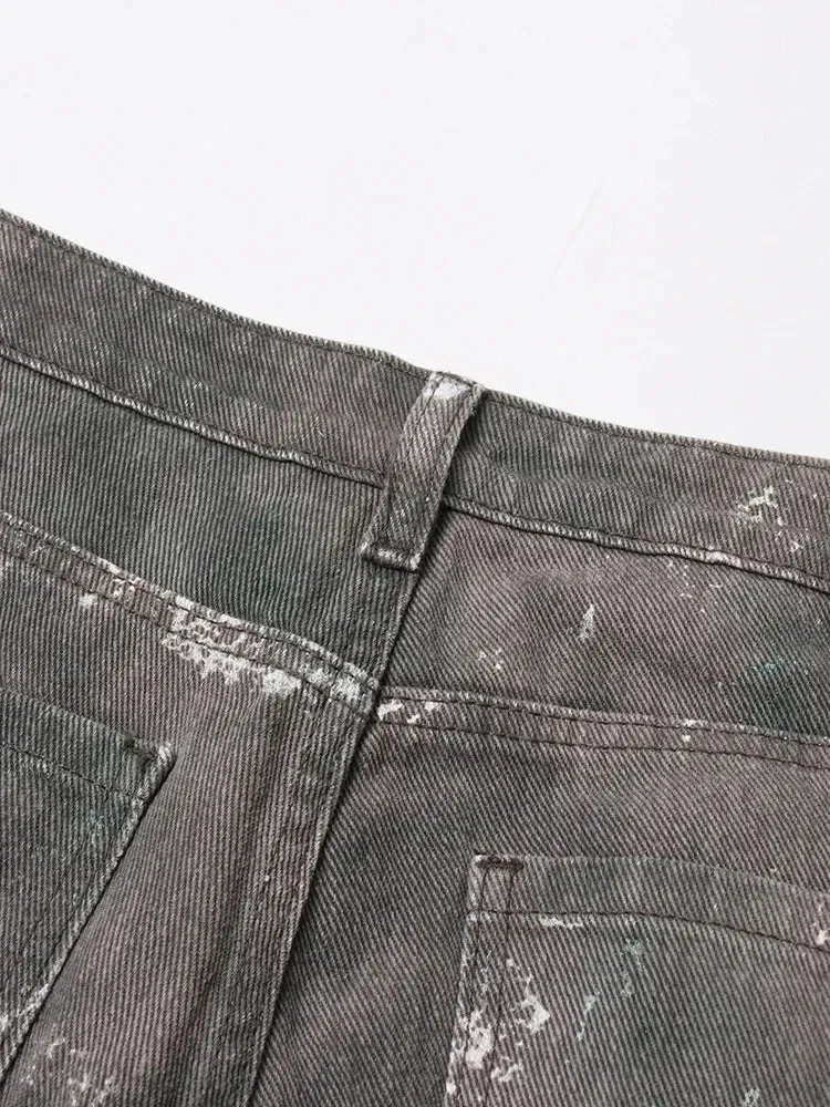 LVSANW Camouflage Patchwork Pockets Denim Cargo Pants for Women High Waist Minimalist Loose Wide Leg Jeans Female Fashion Style