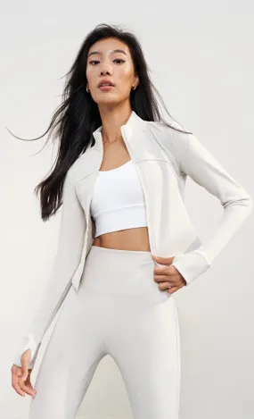 Mellow Extra-Warm Fleece Crop Active Yoga Jacket Eggshell