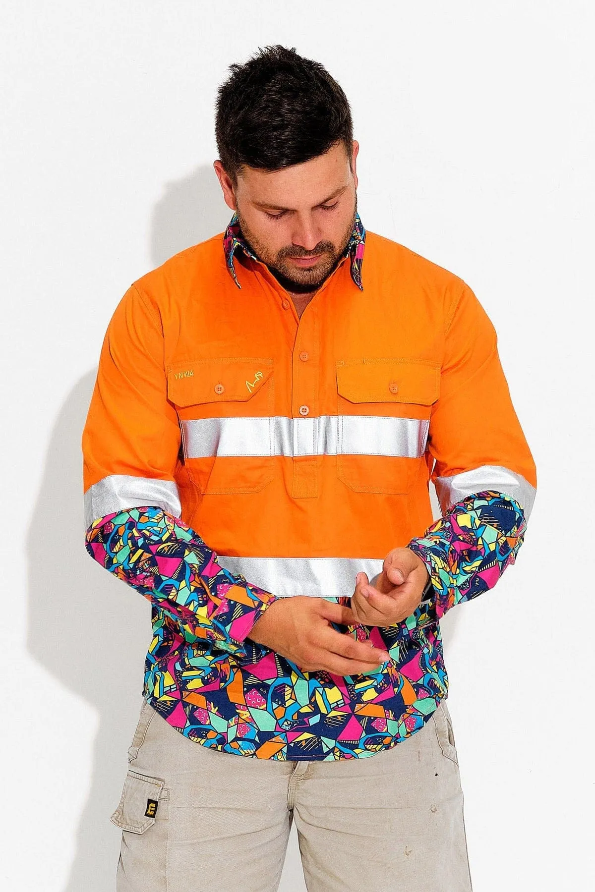 Men's Ventura Orange Day/Night Hi Vis Half Button Workshirt