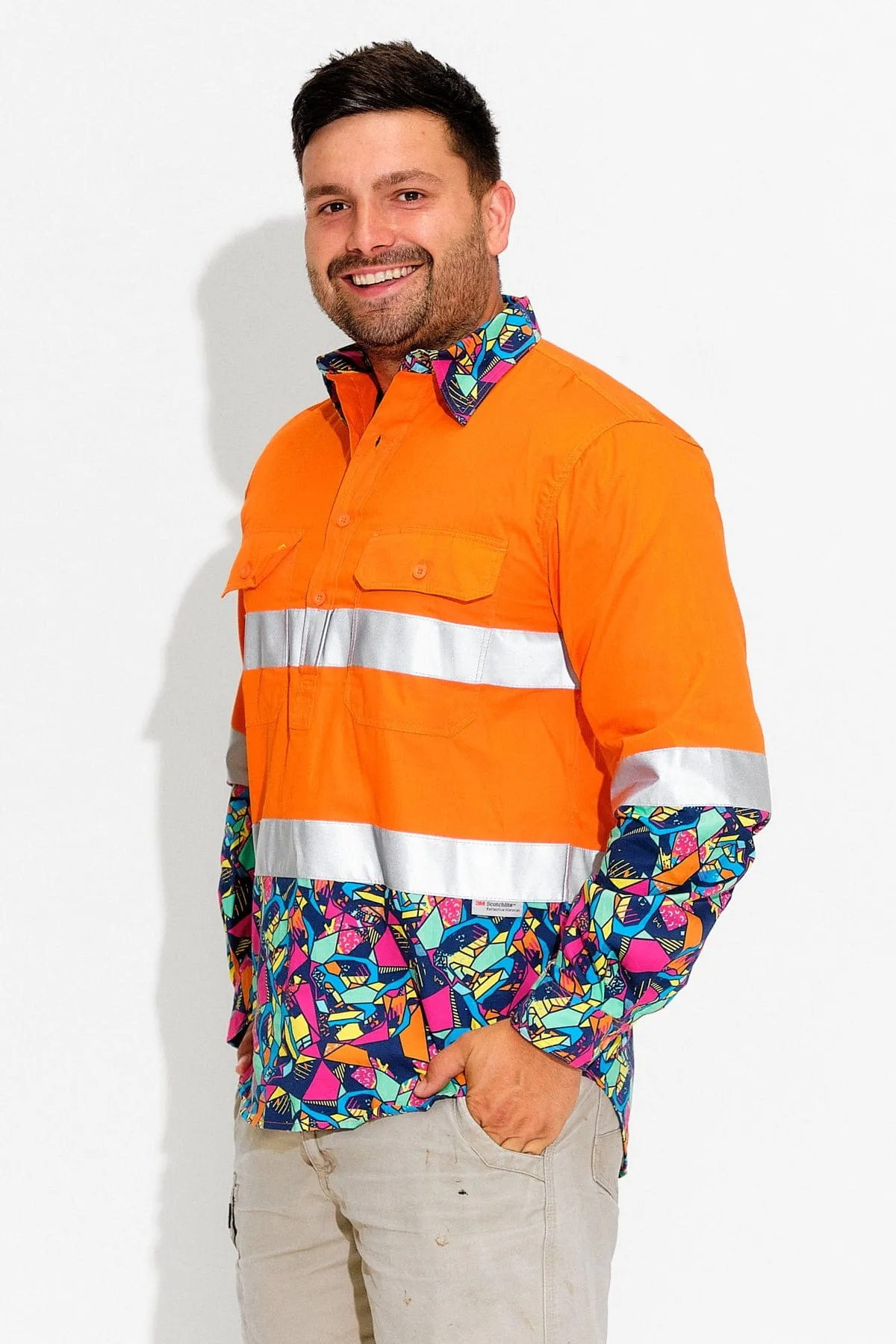 Men's Ventura Orange Day/Night Hi Vis Half Button Workshirt