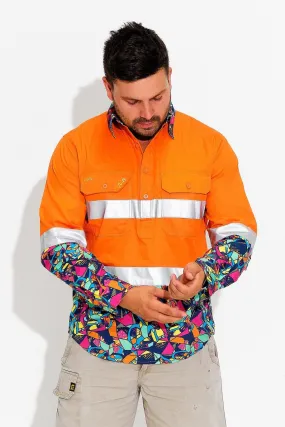 Men's Ventura Orange Day/Night Hi Vis Half Button Workshirt
