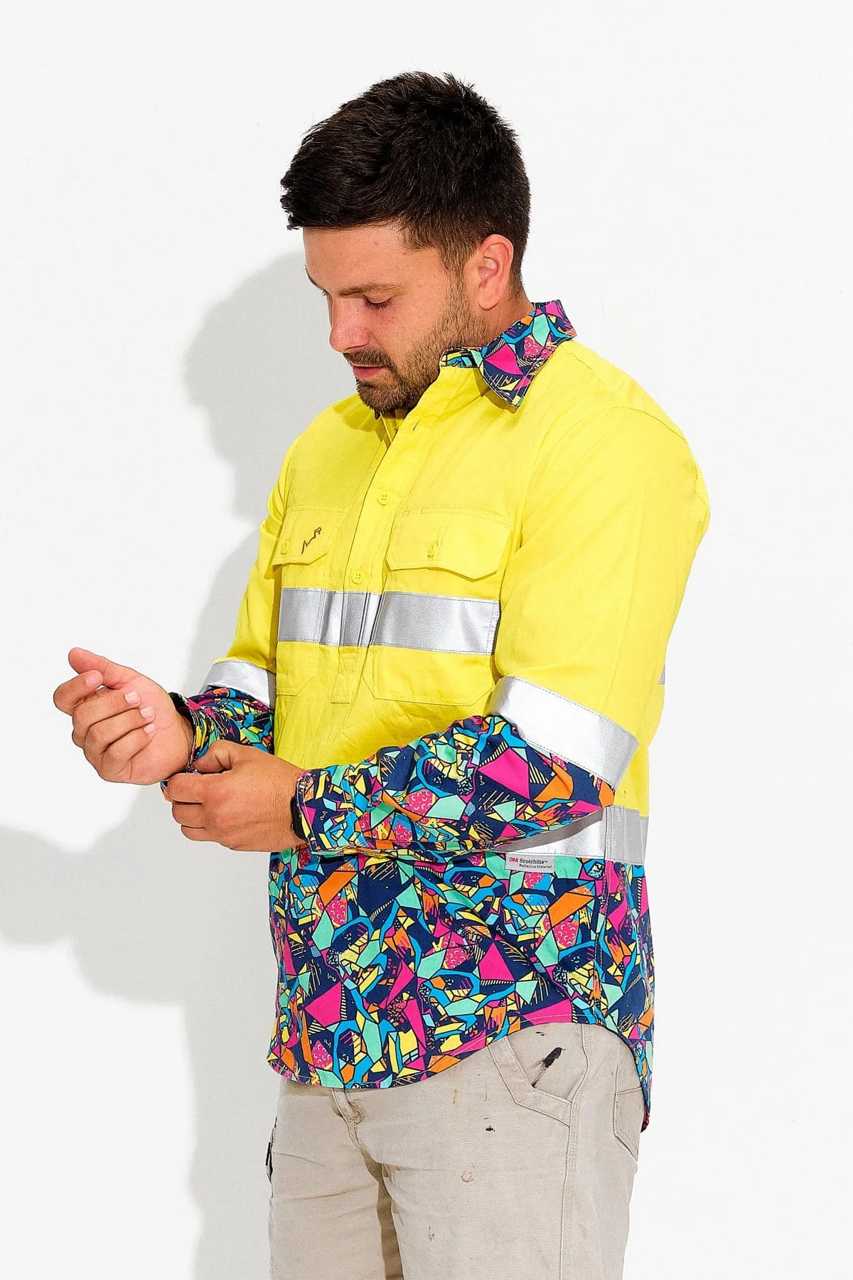 Men's Ventura Yellow Day/Night Hi Vis Half Button Workshirt