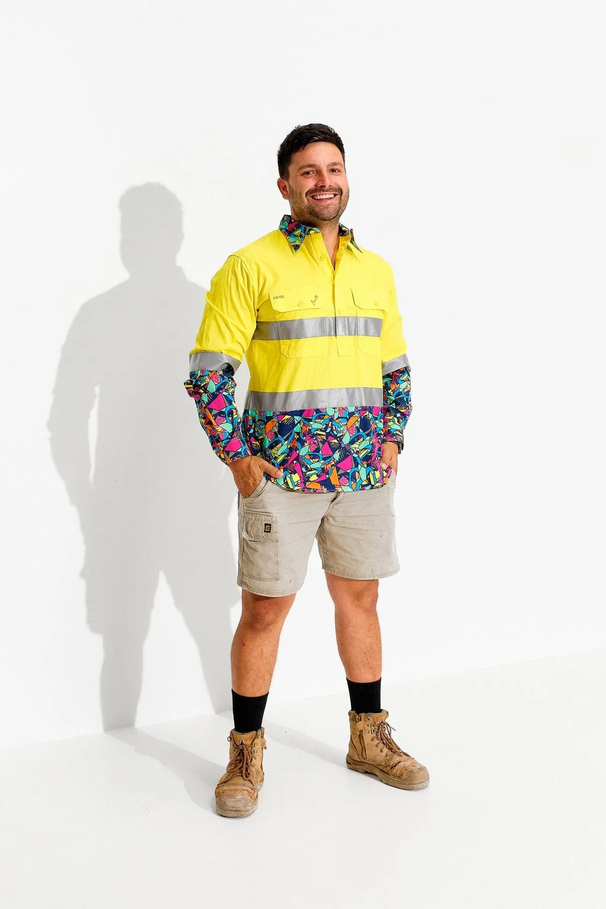 Men's Ventura Yellow Day/Night Hi Vis Half Button Workshirt
