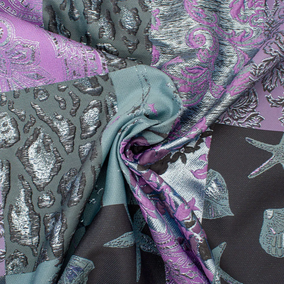 Meridian Green & Lilac Patchwork Metallic Cloqué