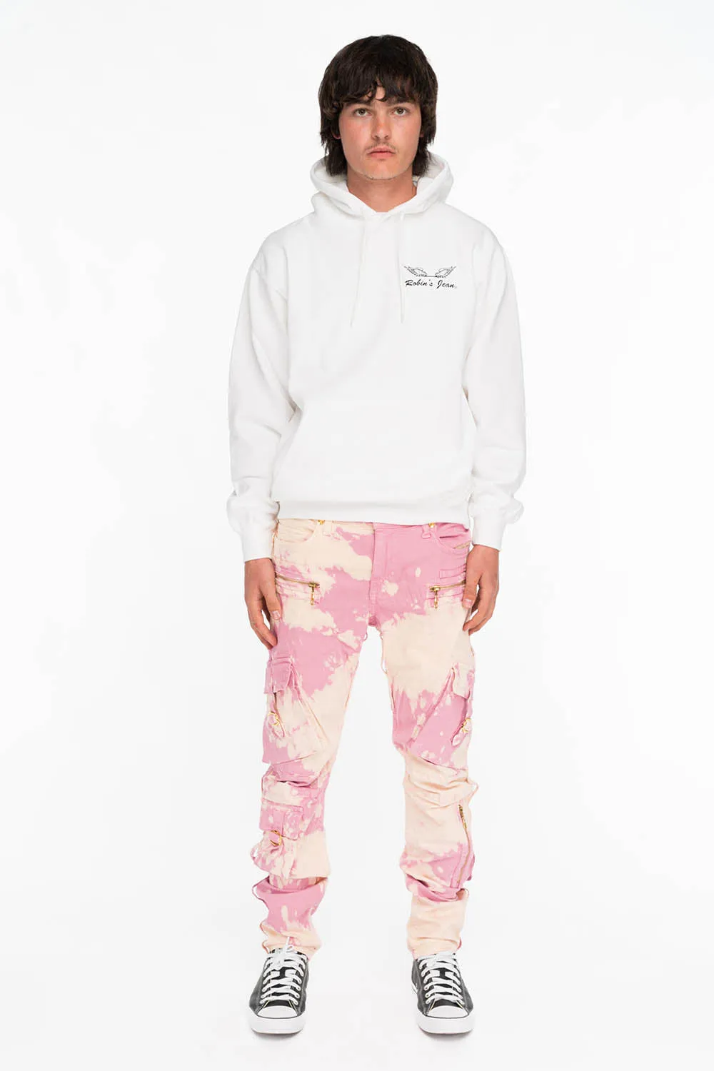 MILITARY STYLE MENS CARGO PANTS IN TIEDYE PINK AND BEIGE