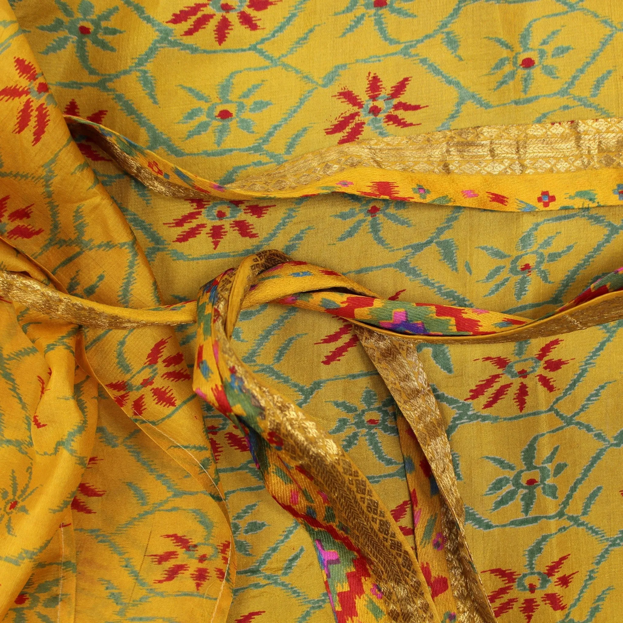 Neem - Vintage Silk Sari Tumeric Geo Print Kimono Style Wrap Dress