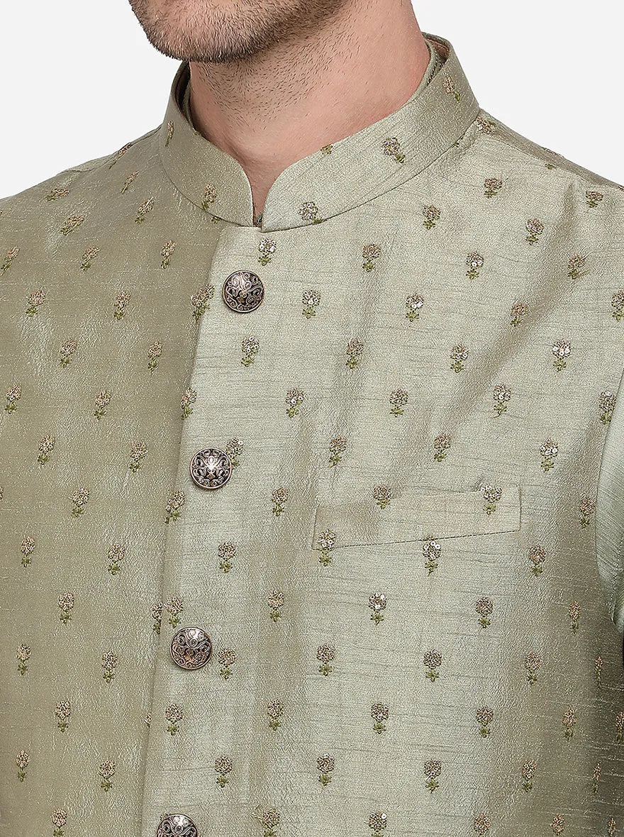 Olive Green Kurta Set With Bandhgala Jacket | Azania