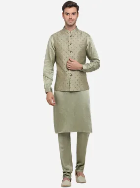 Olive Green Kurta Set With Bandhgala Jacket | Azania