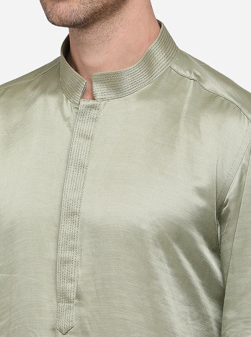 Olive Green Kurta Set With Bandhgala Jacket | Azania