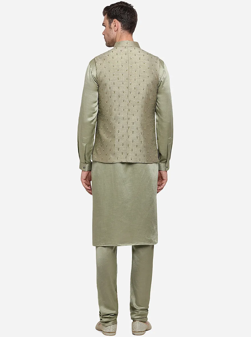 Olive Green Kurta Set With Bandhgala Jacket | Azania