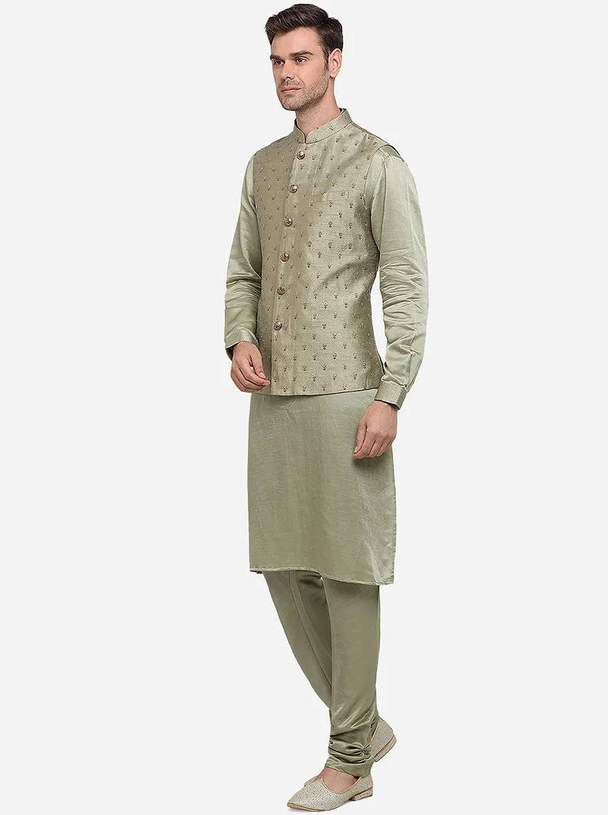 Olive Green Kurta Set With Bandhgala Jacket | Azania