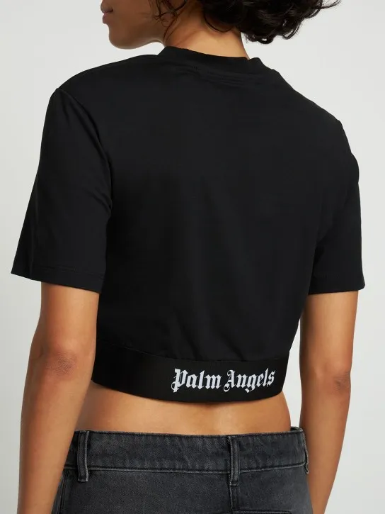 Palm Angels   Logo tape stretch cotton cropped t-shirt 