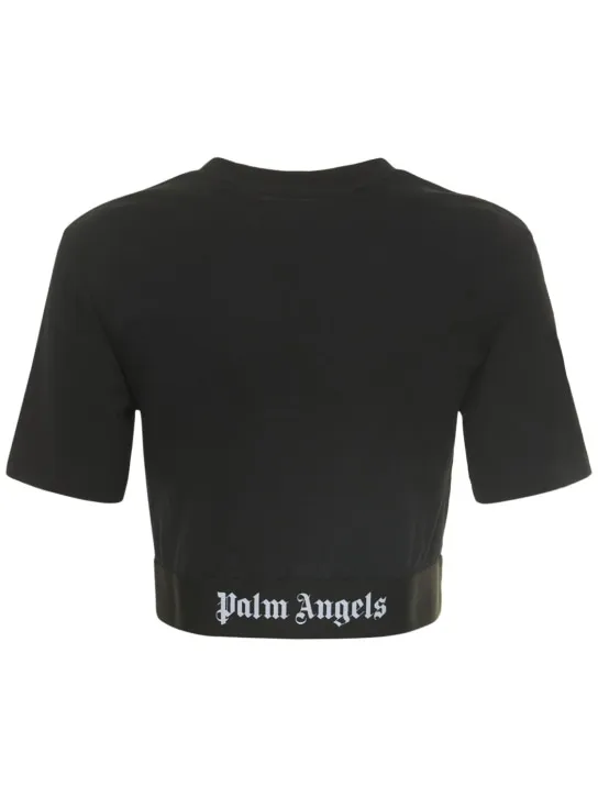 Palm Angels   Logo tape stretch cotton cropped t-shirt 