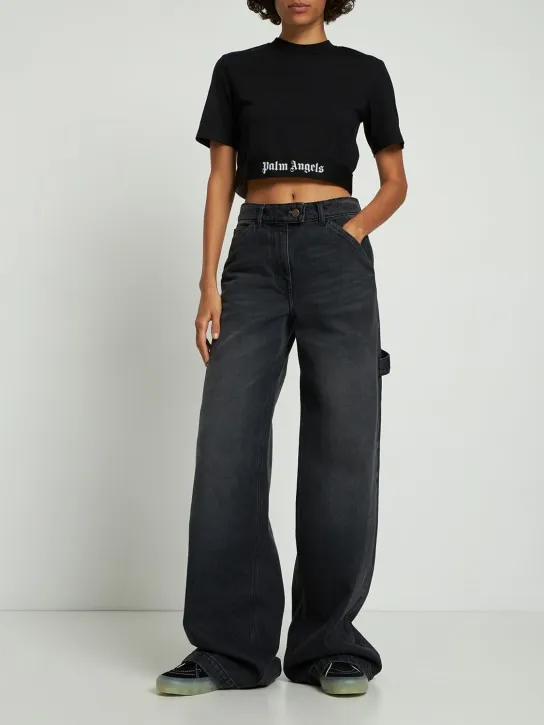 Palm Angels   Logo tape stretch cotton cropped t-shirt 
