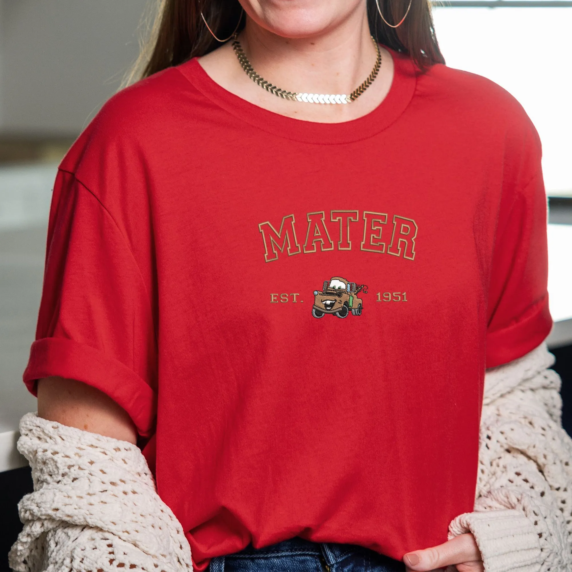 Personalized Disney Cars Mater Embroidered Adult T-shirt