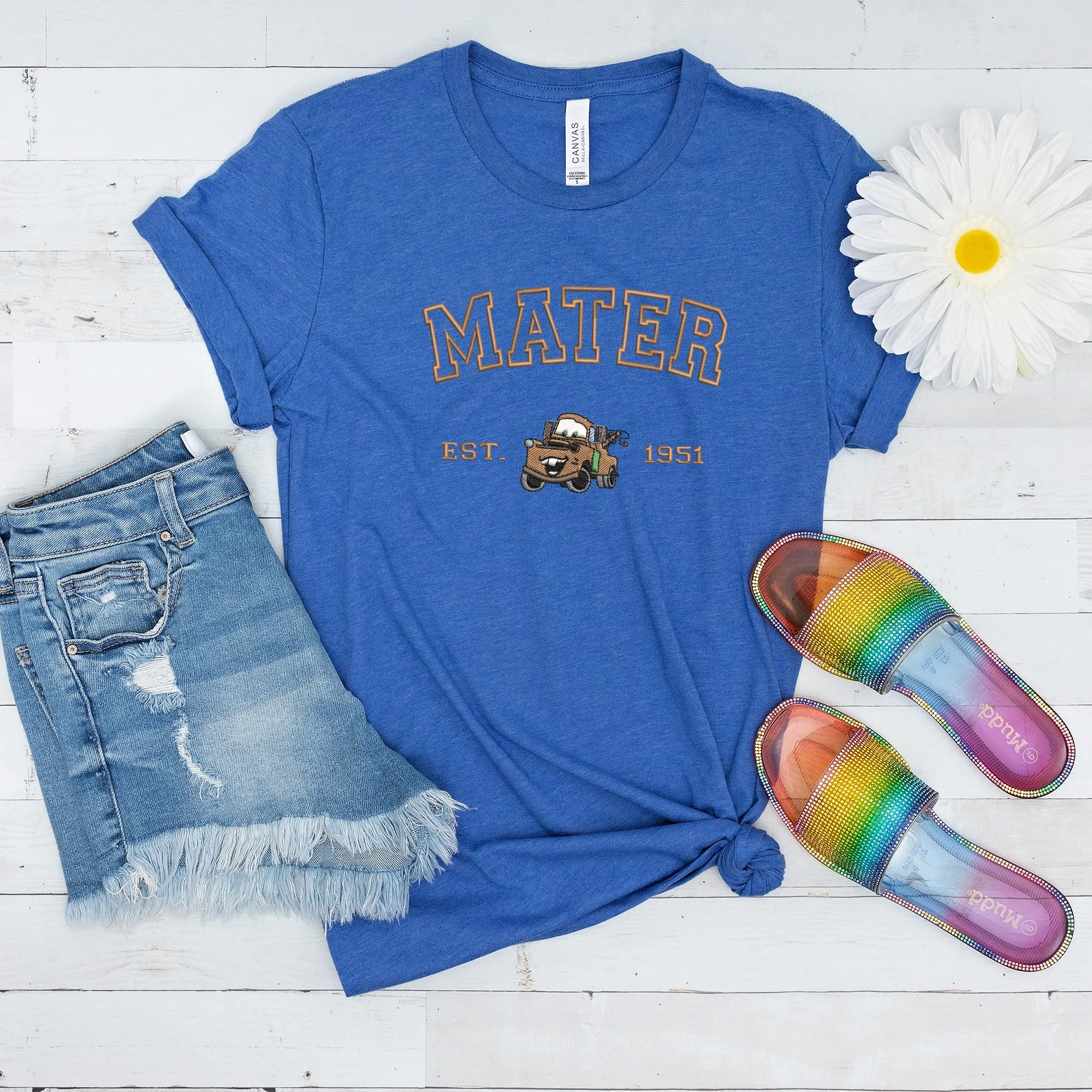 Personalized Disney Cars Mater Embroidered Adult T-shirt