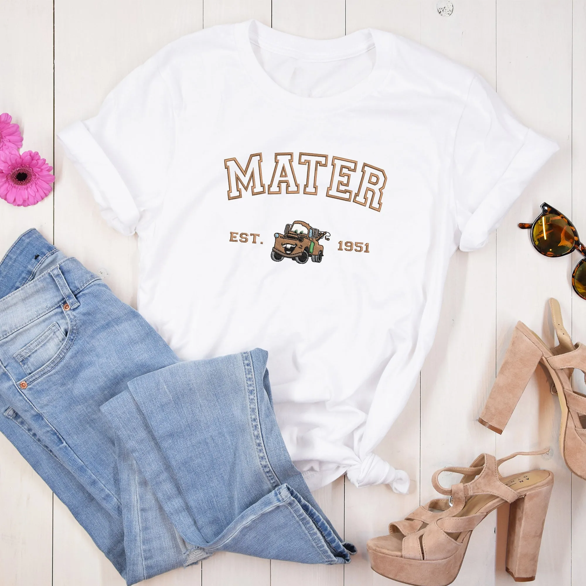 Personalized Disney Cars Mater Embroidered Adult T-shirt