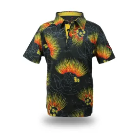 "Ohia Lehua" Amber Red - OGA Youth Polo - Black Amber