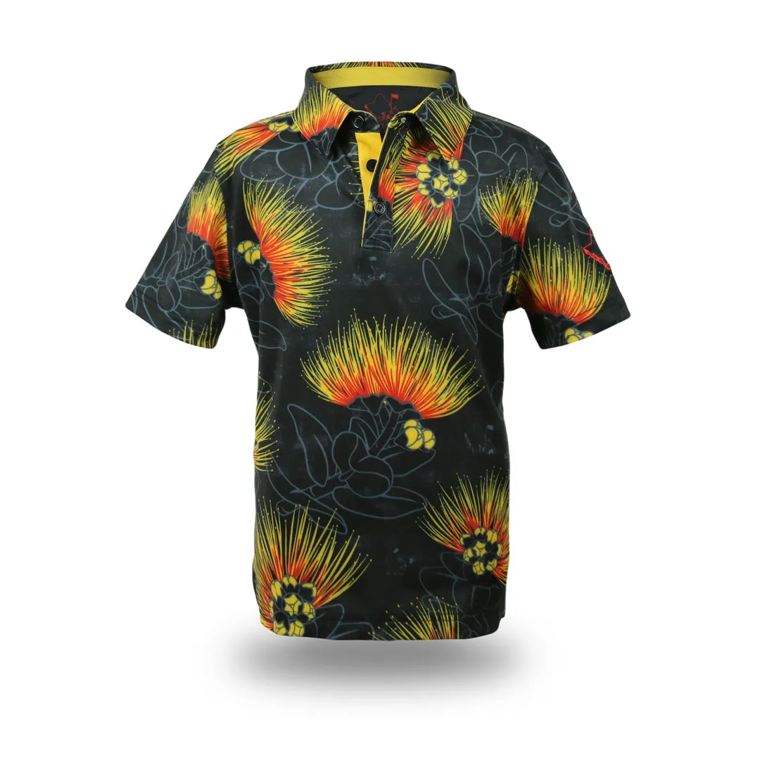 "Ohia Lehua" Amber Red - OGA Youth Polo - Black Amber