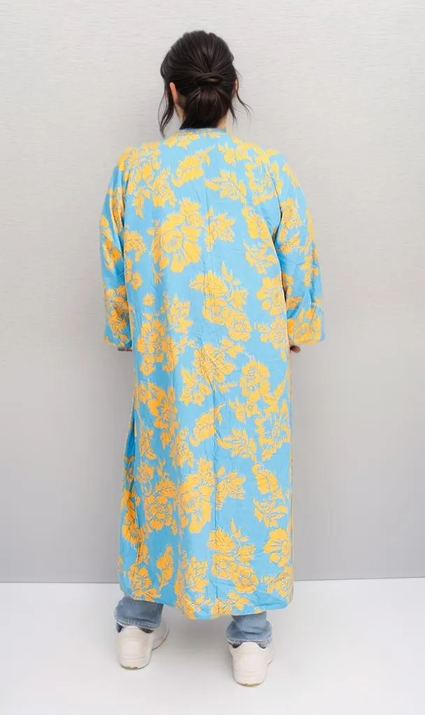R206068 - Printed Rayon Kimono - Blue & Yellow Floral